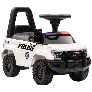 Aosom Kids Ride On Sliding Car with Hidden Under Seat Storage, Ride On Police Car for Toddler with Megaphone, Anti Dumping Device, Removable Backrest, Foot-to-Floor Design, Aged 18-60 Months, White
