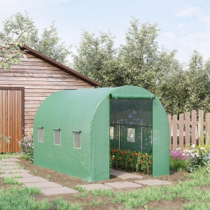 Outsunny 11.5' x 6.6' x 6.6' Walk-in Tunnel Greenhouse Garden Plant Seed Growing Warm House Outdoor Hot House w/ Roll Up Door, Windows, PE Cover Green