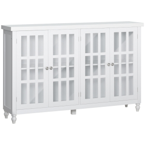 HOMCOM Modern Kitchen Sideboard, Buffet Cabinet with Storage, 4 Glass Doors, Adjustable Shelves for Living Room, Bedroom, Study, White