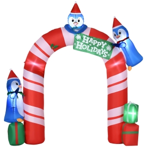 Outsunny 8ft Christmas Inflatable Candy Cane Archway with Three Penguins and Gift Boxes, Blow-Up Outdoor LED Yard Display for Lawn Garden