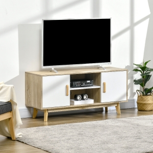 HOMCOM Modern TV Cabinet, TV Stand with Storage Shelves and Doors for 55" TVs for Living Room, Bedroom, Natural