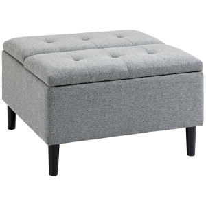 HOMCOM 30" Storage Ottoman, Tufted Fabric Upholstered Square Coffee Table with Lift Top, Accent Footrest Footstool, Light Grey