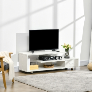 HOMCOM Modern TV Stand for TVs up to 65", TV Cabinet with Storage Shelf and Drawer, Entertainment Center for Living Room Bedroom, White Wood Grain
