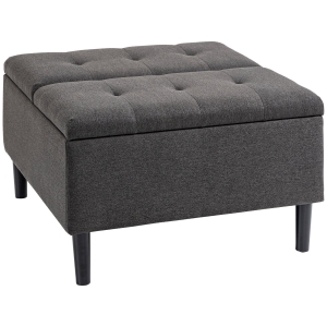 HOMCOM 30" Storage Ottoman, Tufted Fabric Upholstered Square Coffee Table with Lift Top, Accent Footrest Footstool, Dark Grey