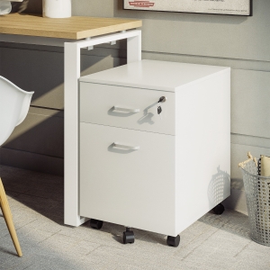 Vinsetto Locking File Cabinet with 2 Drawers, Rolling Filing Cabinet with Wheels, for Study Home Office, White