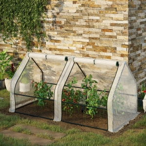 Outsunny 71" x 36" x 36" Portable Mini Greenhouse Tunnel Growing Tent Plants Flower Warm House w/ Zippered Roll-up Doors, PE Cover, White