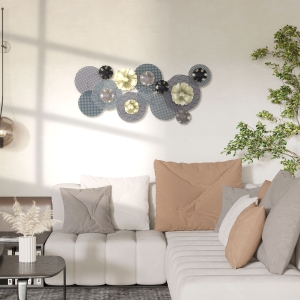 HOMCOM 3D Metal Wall Art Modern Flower Hanging Wall Sculpture Home Decor for Living Room Bedroom Kitchen 16"x36", Gold
