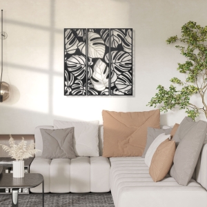 HOMCOM Metal Wall Art Abstract Line Fir Leaves Set of 3 Hanging Wall Sculpture Home Decor for Living Room Bedroom Kitchen 12"x36"x3, Black Gold