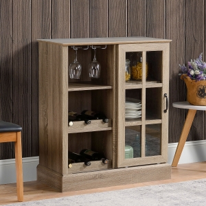 HOMCOM Sideboard with Sliding Glass Door, Bar Cabinet for Liquor and Glasses, Buffet Cabinet with 6-bottle Wine Rack and Stemware Racks, Brown