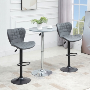 HOMCOM Bar Stools Set of 2 Adjustable Height Swivel Bar Chairs in PU Leather with Backrest & Footrest, Grey