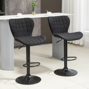 HOMCOM Bar Stools Set of 2 Adjustable Height Swivel Bar Chairs in Linen Fabric with Backrest & Footrest, Black