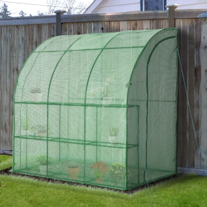 Outsunny 7' x 4' x 7' Outdoor Walk-In Lean-to Tunnel Gardening Greenhouse with Roll-Up Door, UV-Resistant Cover & Compact Design