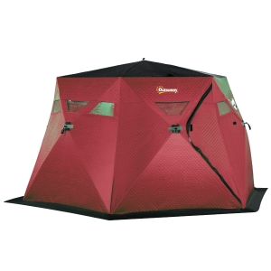 Outsunny 4 Person Insulated Ice Fishing Shelter, Pop-Up Portable Ice Fishing Tent with Carry Bag, Two Doors and Anchors for -22℉, Red