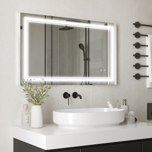 kleankin 39.25" x 23.5" Bathroom Mirror with LED, Dimmable Lighted Vanity Mirror with 3 Light Colors Memory Function, Vertical and Horizontal Mount, Silver
