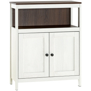 kleankin Modern Bathroom Storage Cabinet, Free Standing Bathroom Cabinet, Open Compartment and Cupboard with Adjustable Shelf, White and Walnut