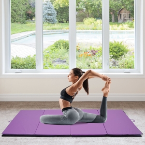 Soozier 4'x10'x2'' Folding Gymnastics Tumbling Mat, Exercise Mat with Carrying Handles for Yoga, MMA, Martial Arts, Stretching, Purple