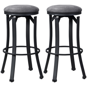 HOMCOM Bar Stools, Set of 2, Vintage Barstools with Footrest, Microfiber Cloth Bar Chairs 29 Inch Seat Height with Powder-coated Steel Legs for Kitchen and Dining Room, Brown