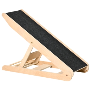 PawHut Dog Ramp for Bed, Couch, Foldable Pet Ramp Height Adjustable 4 Levels from 14.75" to 24.5" for Cats and Small Dogs with Non Slip Carpeted Surface, Natural