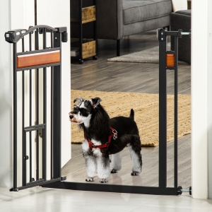 PawHut Pet Gate with Cat Door Walk Through Dog Gates, Pressure Fit, Auto Close, Double Locking for Doorways Hallways Stairs, Black