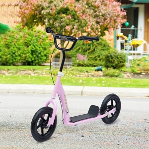 HOMCOM Adjustable Kids Pro Stunt Scooter Children Street Bike Bicycle Ride On with 12" Tire Pink