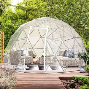 Outsunny Garden Dome Igloo Tent Half Ball Shape Outdoor Greenhouse w/ Air Conditioner Hole, Half Transparent PVC and Half Polyester Fabric Cover