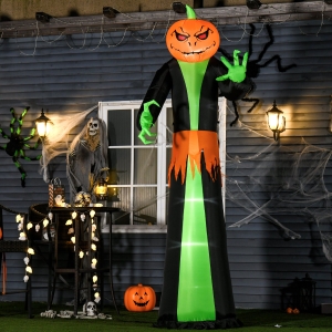 HOMCOM 9FT Inflatable Halloween Pumpkin Head Ghost with Build-in LED, Outdoor Lighted Blow Up Inflatables for Party Indoor,Garden, Lawn