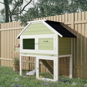 PawHut 48.5" Wooden Rabbit Hutch Pet Playpen Bunny House Enclosure with Plant Box, Slide-out Tray, Ramp, for Rabbits and Small Animals, Green