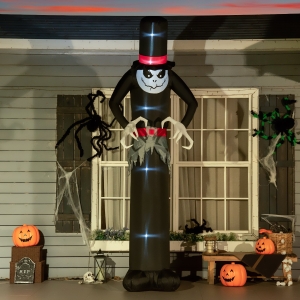Outsunny 10ft Inflatable Halloween Skinny Ghost in a Tall Hat, Blow-Up Outdoor LED Yard Display for Garden, Lawn, Party, Holiday