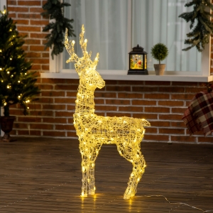 Outsunny Lighted Reindeer Christmas Decoration, Outdoor Light Up Deer Xmas Decor with 80 LED Lights and 4 Ground Stakes, White