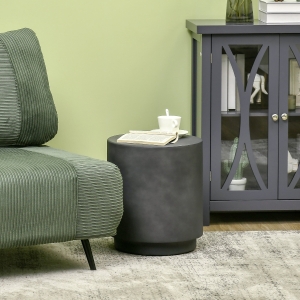 HOMCOM Lightweight Accent Table with Concrete Finish, Round Side Table with 4 Adjustable Feet for Indoor, Outdoor, Charcoal Grey