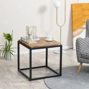 HOMCOM Side Table with Square Tabletop, Rustic End Table with Wood Grain Pattern and Metal Frame, for Indoor and Outdoor, Natural