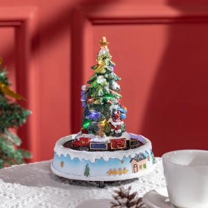 HOMCOM Animated Christmas Village with Relief Base Pre-lit Musical Collectable Decor with Moving Train Winter Wonderland Set for Indoor Holiday Displays