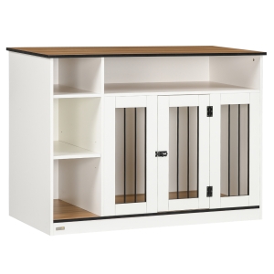 PawHut Dog Crate Furniture with Adjustable Shelf, Dog Kennel End Table with Ample Storage Space, for Medium, Large Dogs, TV Stand with Lockable Door, 47.25" x 23.5" x 34.75", White