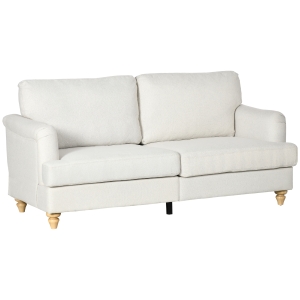 HOMCOM 3-Seater Sofa Couch, 71" Modern Linen Fabric Sofa with Rubber Wood Legs and Slatted Frame for Living Room, Bedroom and Apartment, Cream White