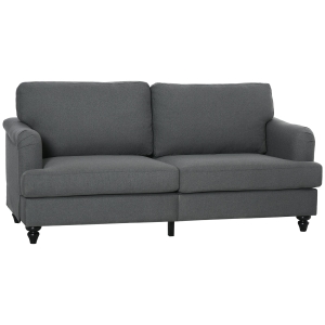 HOMCOM 3-Seater Sofa Couch, 71" Modern Linen Fabric Sofa with Rubber Wood Legs and Slatted Frame for Living Room, Bedroom and Apartment, Gray