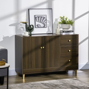 HOMCOM Modern Sideboard, Storage Cabinet, Accent Cupboard with 3 Drawers, Adjustable Shelf for Kitchen, Dining Room, Living Room, Brown