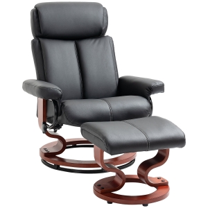 HOMCOM Recliner Chair with Ottoman, 360° Swivel Reclining Chair with Wood Base and Matching Footrest, Black