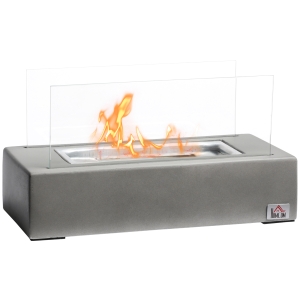HOMCOM Tabletop Fireplace, 13" Concrete Alcohol Fireplace with Stainless Steel Lid for Indoor and Outdoor, 0.04 Gal Max 195 Sq. Ft., Burns up to 45 Minutes, Light Grey