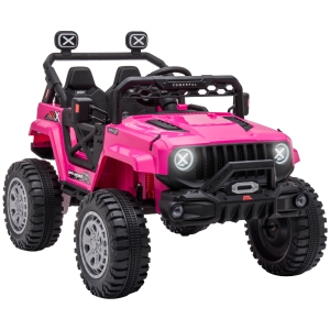 Aosom 12V Kids Ride-on Truck with Remote Control, Battery-Operated Kids Car with Led Lights, Electric Ride on Toy with Spring Suspension, Music, Horn, 3 Speeds, Pink