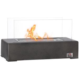 HOMCOM Tabletop Fireplace, 13" Concrete Alcohol Fireplace with Stainless Steel Lid for Indoor and Outdoor, 0.04 Gal Max 195 Sq. Ft., Burns up to 45 Minutes, Dark Grey