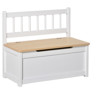 HOMCOM 2-In-1 Kids Toy Chest Storage Box with Seat Bench Cabinet Chunk Cube with Safety Pneumatic Rod White