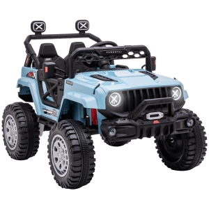 Aosom 12V Kids Ride-on Truck with Remote Control, Battery-Operated Kids Car with Led Lights, Electric Ride on Toy with Spring Suspension, Music, Horn, 3 Speeds, Blue