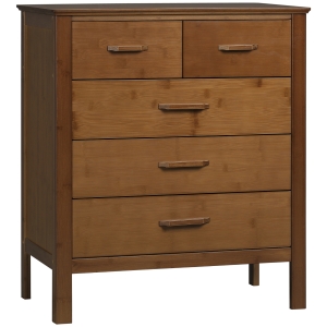 HOMCOM Wooden Dresser Storage Chest Organizer with 5 Drawers and Bamboo Frame, Brown