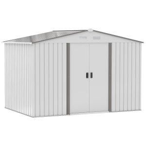 Outsunny 9' x 6' Metal Storage Shed Garden Tool House with Double Sliding Doors, 4 Air Vents for Backyard Garden Equipment, Lawnmower, Silver