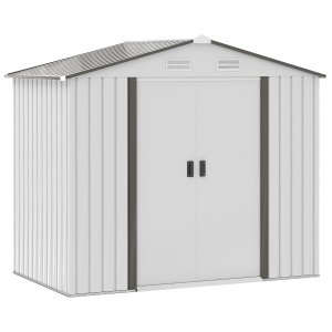Outsunny 7' x 4' Steel Storage Shed Organizer, Garden Tool house with 4 Vents and 2 Easy Sliding Doors for Backyard Garden Equipment, Lawnmower, White