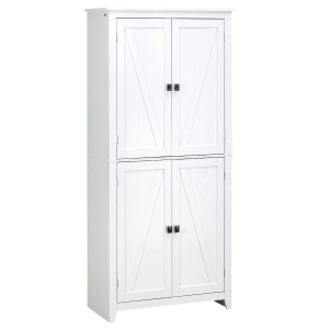 HOMCOM 72" Freestanding 4-Door Kitchen Pantry, Storage Cabinet Organizer with 4-Tiers, and Adjustable Shelves, White