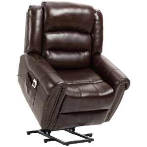 HOMCOM Dual Motor Electric Power Lift Recliner Chair for Elderly with Massage, PU Leather Reclining Chair with Side Pocket, Remote Control with USB Interface, Brown