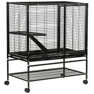 PawHut 2-Tier Small Animal Cage Pet Playpen for Ferrets Chinchillas Guinea Pigs Kittens with Wheels Removable Tray Platform Ramp, 36" x 20" x 42"