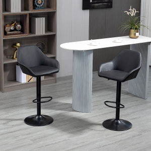 HOMCOM Adjustable Bar Stools Set of 2, Swivel Barstools with Footrest and Back, PU Leather and Steel Round Base, for Kitchen Counter and Dining Room, Black