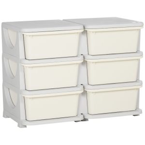 Qaba Kids Toy Storage Organizer with 6 Drawers, 3 Tier Kids Storage Units, Toy Organizer for Nursery Playroom Kindergarten, Cream